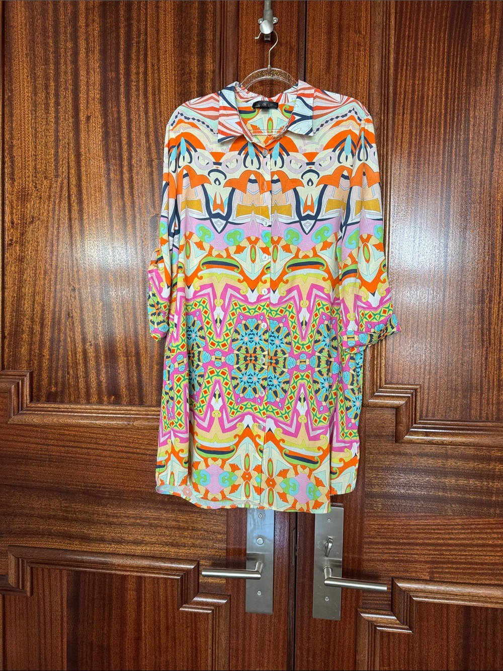 Long Sleeve Multicolor Printed Shift Dress